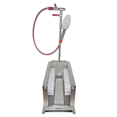 Stainless steel boot cleaner with collection tray