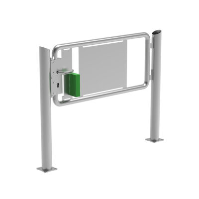 Emergency exit door with knee rail